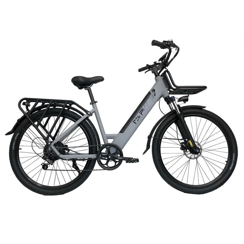 Bicicleta Elétrica PVY P26 - 250W Bateria 48V11.6AH Autonomia 100KM Travões de Disco Hidráulicos - Cinza