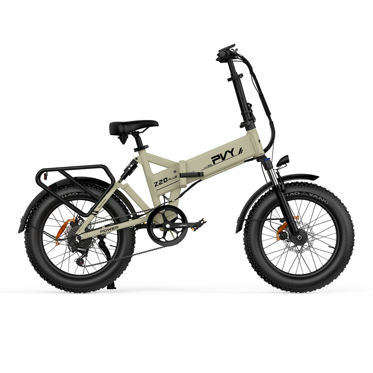 Bicicleta Elétrica PVY Z20 Plus 500 - 250W Bateria 48V14.5AH 100KM Autonomia Freios a Disco Mecânicos - Bege