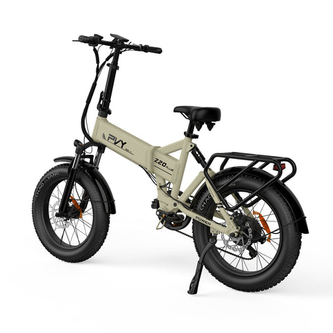 Bicicleta Elétrica PVY Z20 Plus 500 - 250W Bateria 48V14.5AH 100KM Autonomia Freios a Disco Mecânicos - Bege