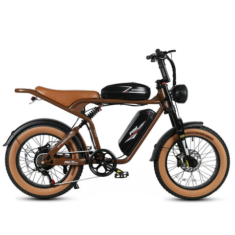 SAMEBIKE M20-II Bicicleta Elétrica - Motor 1200W Bateria Dupla 48V18AH*2 Autonomia 110KM Travão a Disco Hidráulico - Marrom