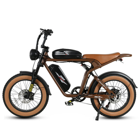 SAMEBIKE M20-II Bicicleta Elétrica - Motor 1200W Bateria Dupla 48V18AH*2 Autonomia 110KM Travão a Disco Hidráulico - Marrom