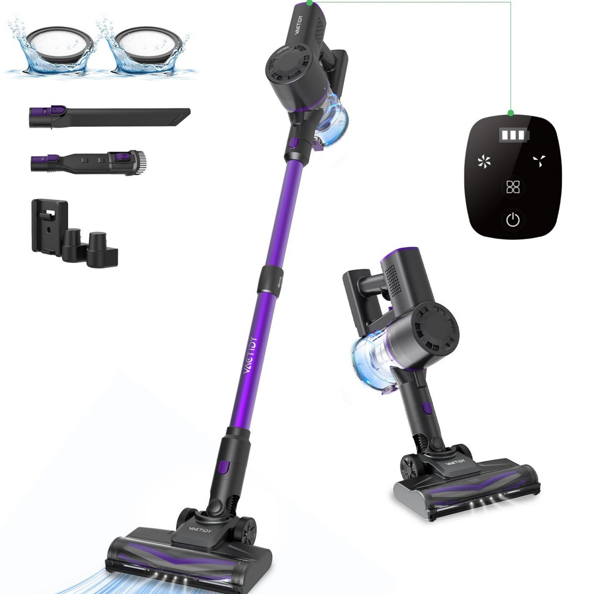 Vactidy V8 Pro Aspirador de Mão - Potência de Aspiração 25000Pa Bateria de 2200mAh Autonomia de 35min 66dB de Ruído - Preto roxo