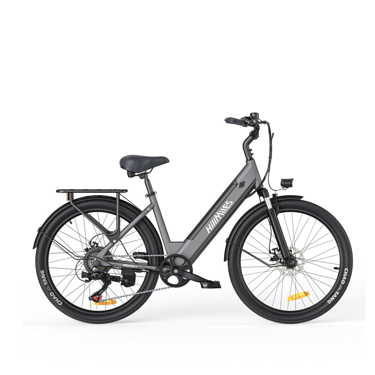 Bicicleta Eléctrica HillMilES MileCity 1 - Motor 250W Bateria 36V13Ah Pneus de 26 Polegadas Travões de Disco Mecânicos - Cinza